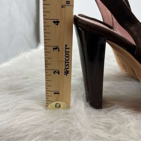 Isaac‎ Mizrahi Brown suede Slingbacks Made In Italy Pumps peep toe Sz 8 - Picture 7 of 8
